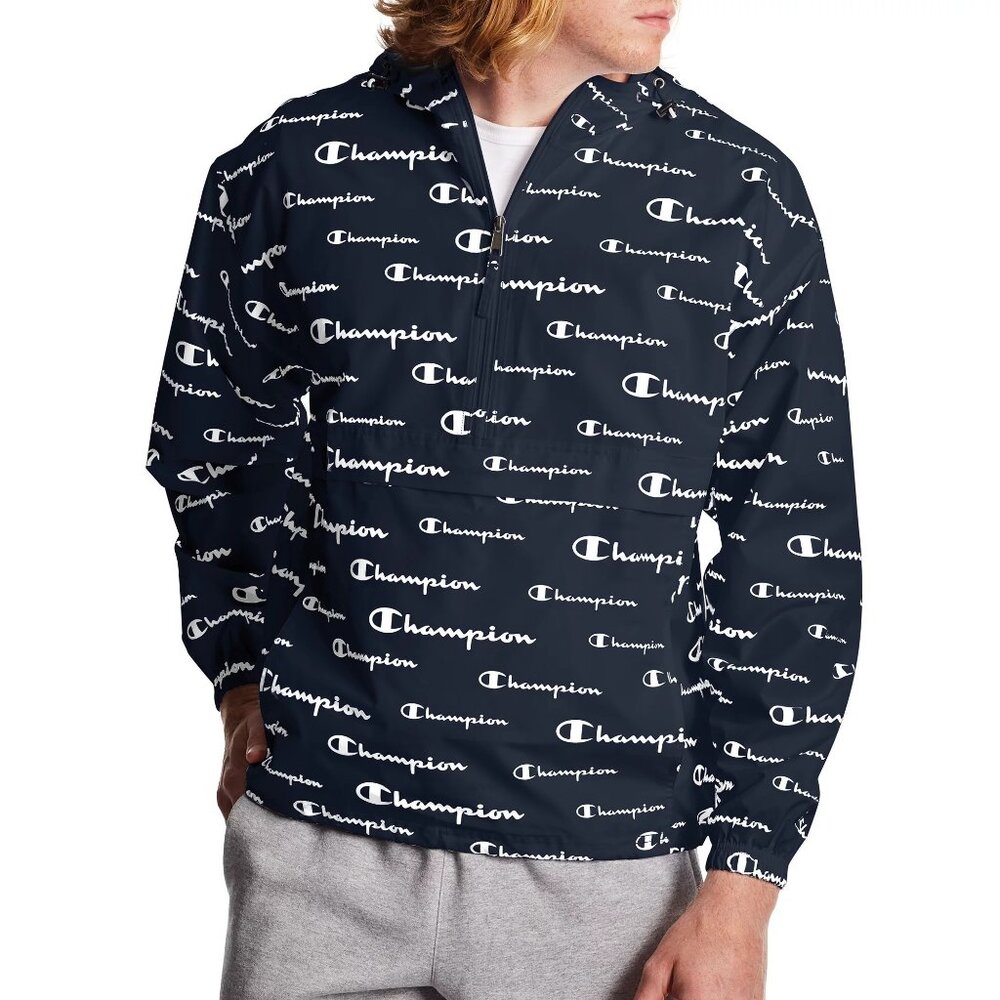 Champion Men's Logo Print Packable‎ Windbreaker Jacket Size XS